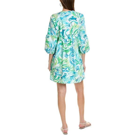 Tommy Bahama Sea Fronds Split-Neck Mini Dress Summer A-Line Small Tropical Palm - Picture 3 of 8